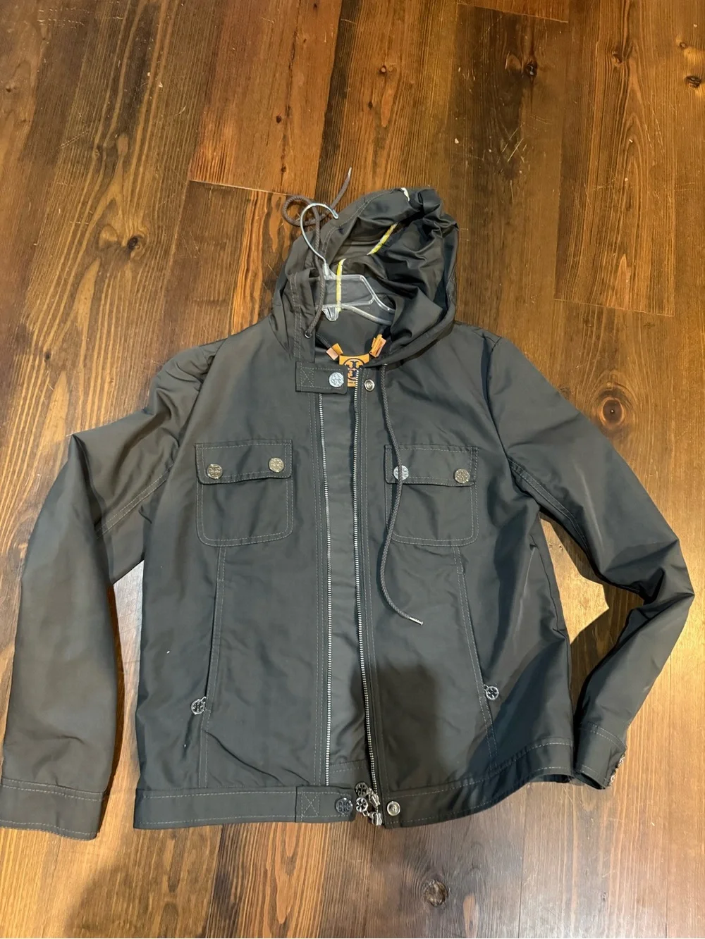 Tory Burch Rare Gray Hooded Rain Jacket - size 8